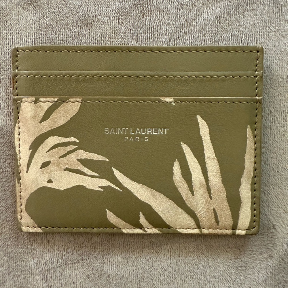 Saint Laurent Leather Cardholder in grey/beige/olive